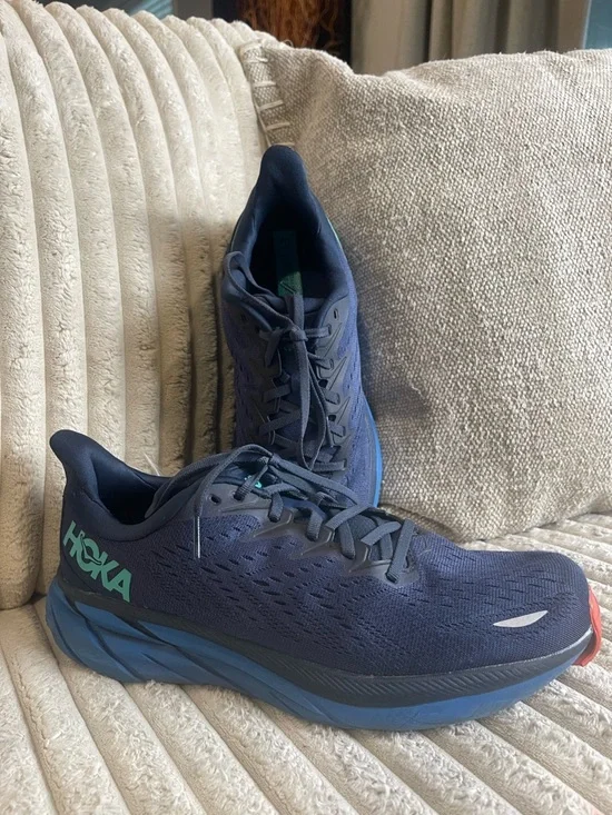 Hoka Men's Navy Running Shoes with Teal Logo and Light Blue Midsole Size 10.5 - Picture 2 of 10